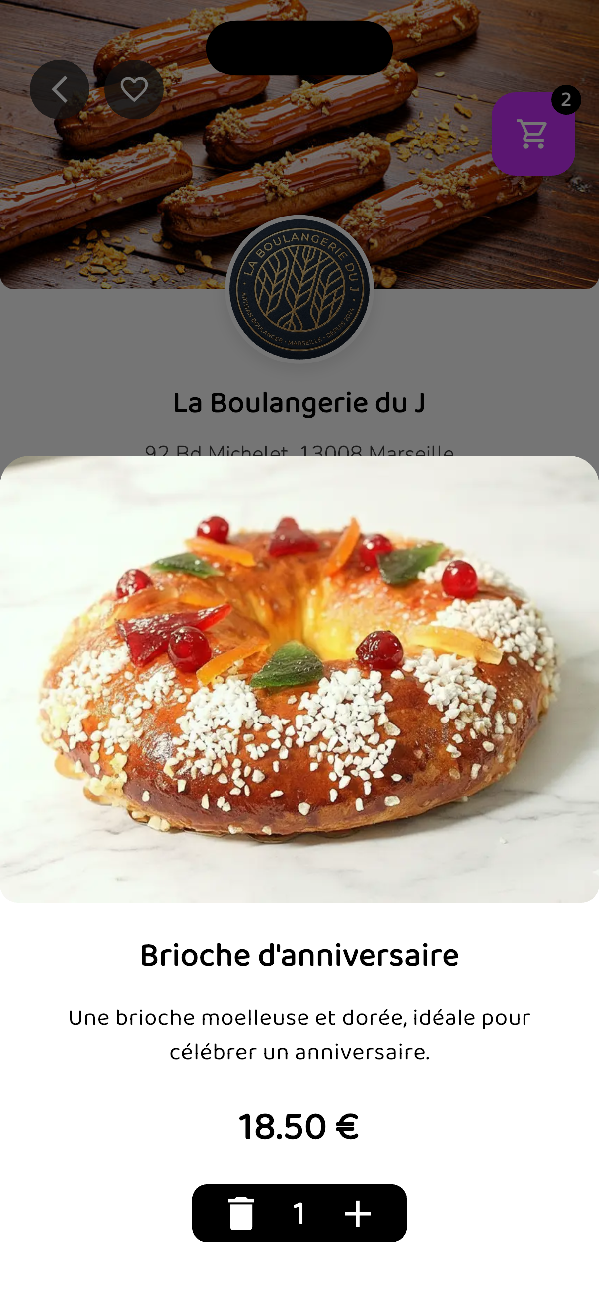 Ajout d’une brioche d’anniversaire au panier dans OOGA.